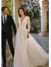 V Neck Ivory Lace Tulle Keyhole Back Bohemian Wedding Dress